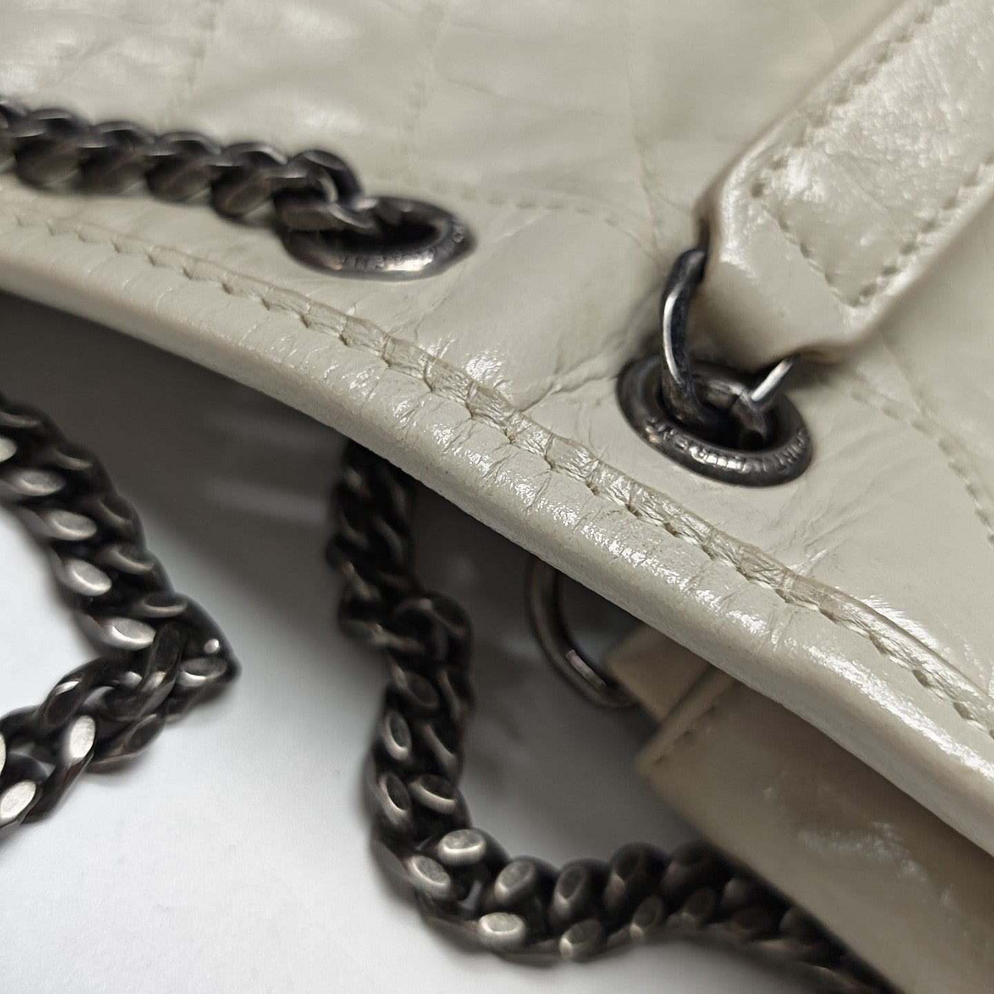 NIKI Small Chevron Calfskin White