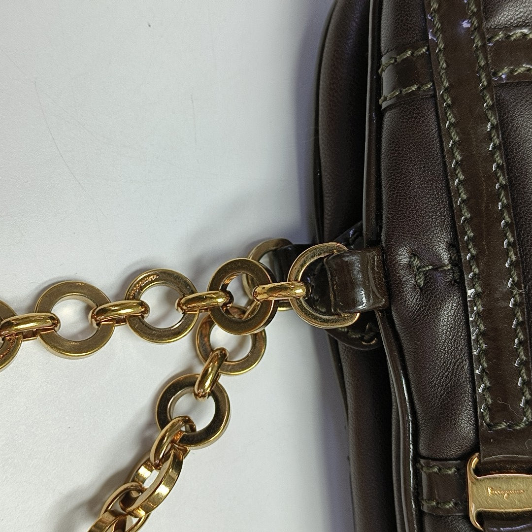 Quilted Calfskin Top Handle Bag Brown