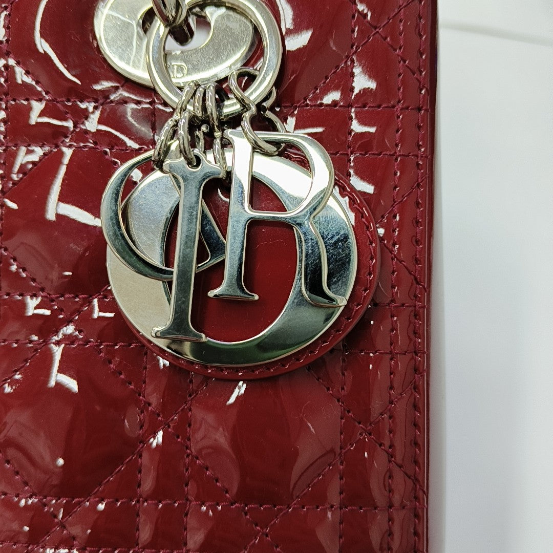 Lady Dior Medium Cannage Patent Leather Red