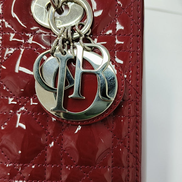 Lady Dior Medium Cannage Patent Leather Red
