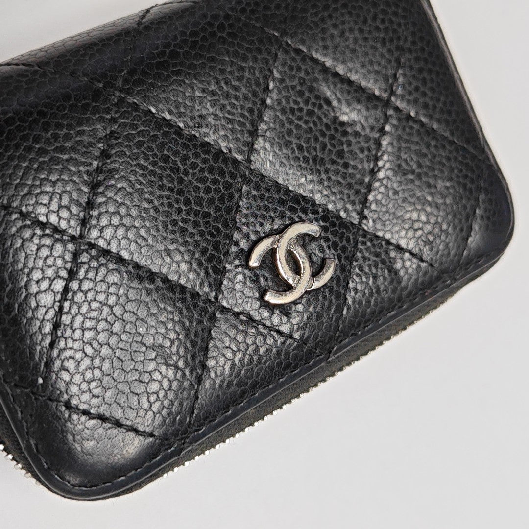 Quilted Grained Calfskin Wallet Black