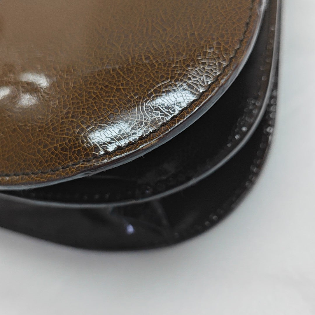 Patent Leather Top Handle Bag Brown