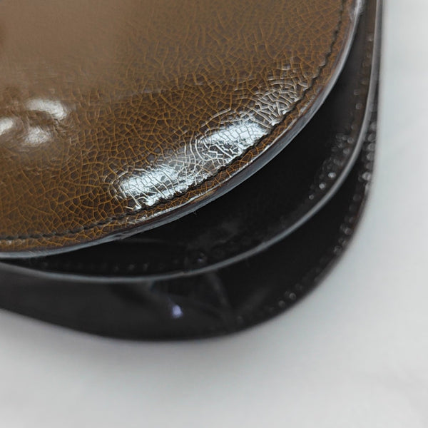 Patent Leather Top Handle Bag Brown