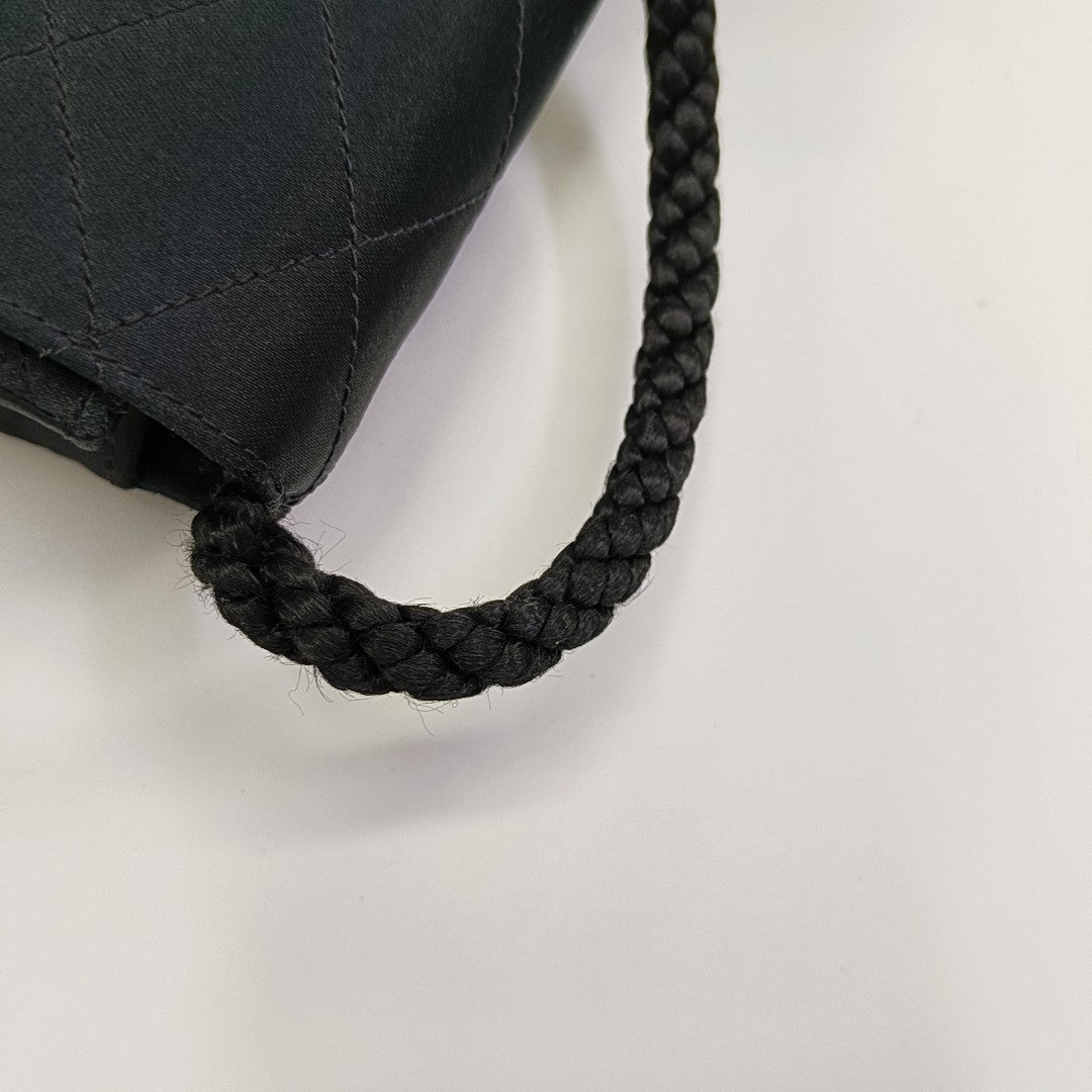 Quilted Silk Satin Shoulder Bag Green