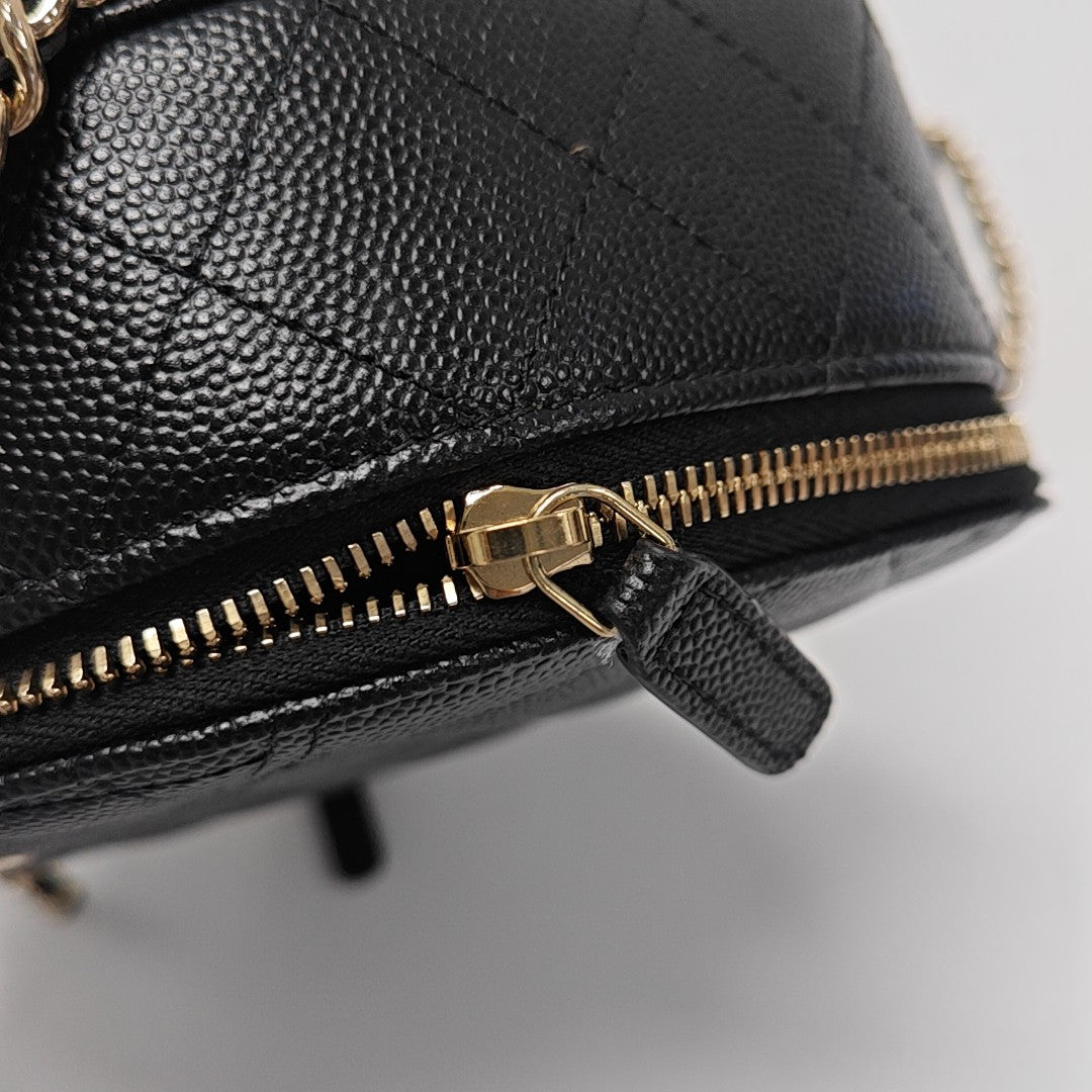 Quilted Grained Calfskin Shoulder Bag Black