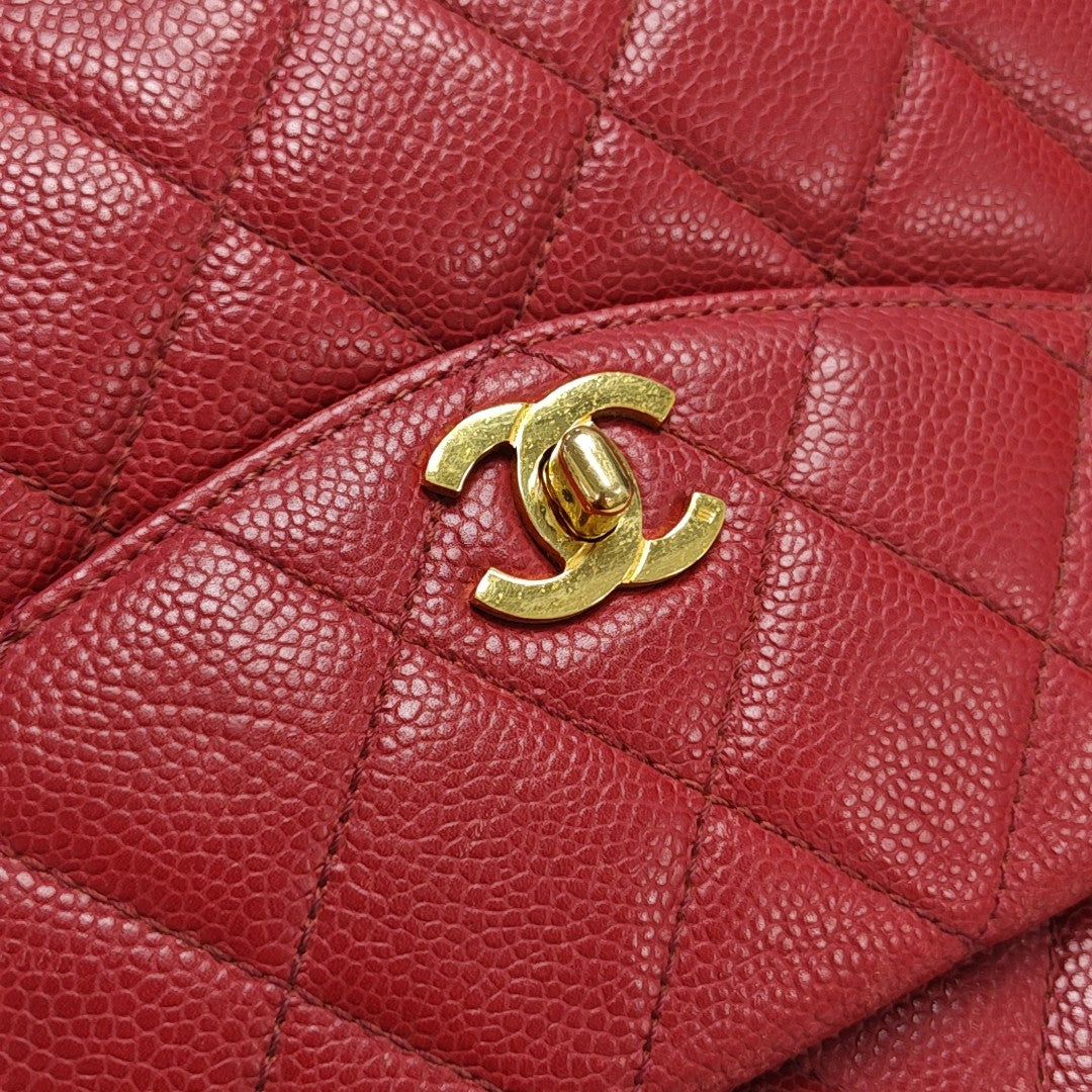 VINTAGE CC LOGO Quilted Grained Calfskin Red
