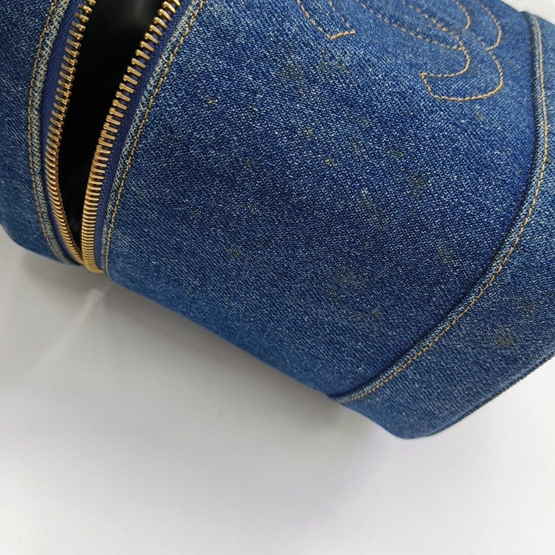 VINTAGE COSMETIC BAGS Quilted Denim Blue