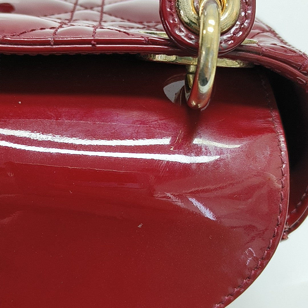 Lady Dior Mini Cannage Patent Calfskin Red