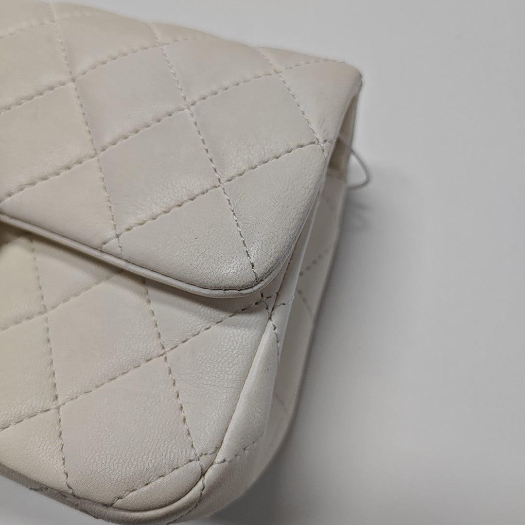 Quilted Lambskin Shoulder Bag White