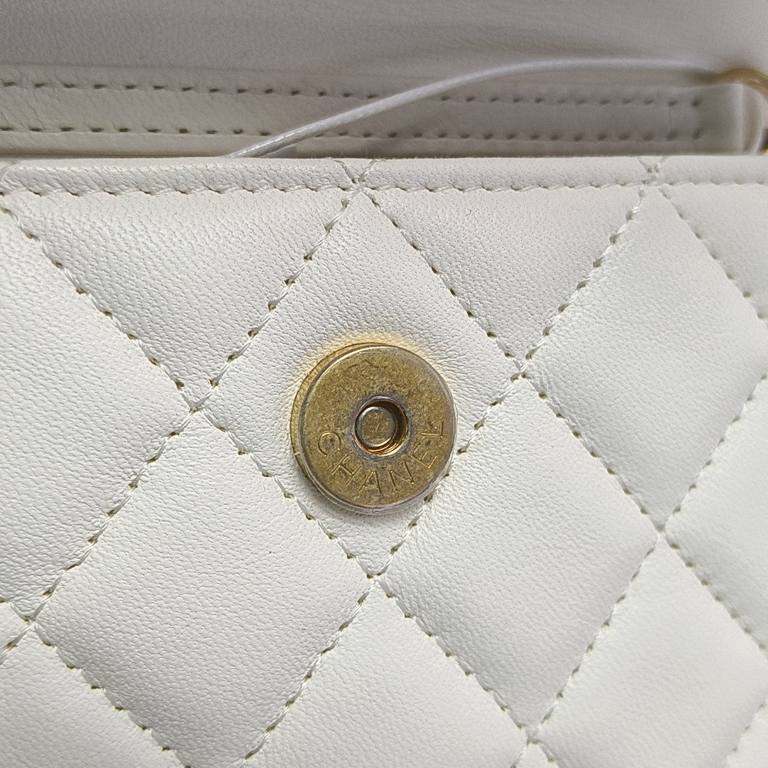 Quilted Lambskin Shoulder Bag White