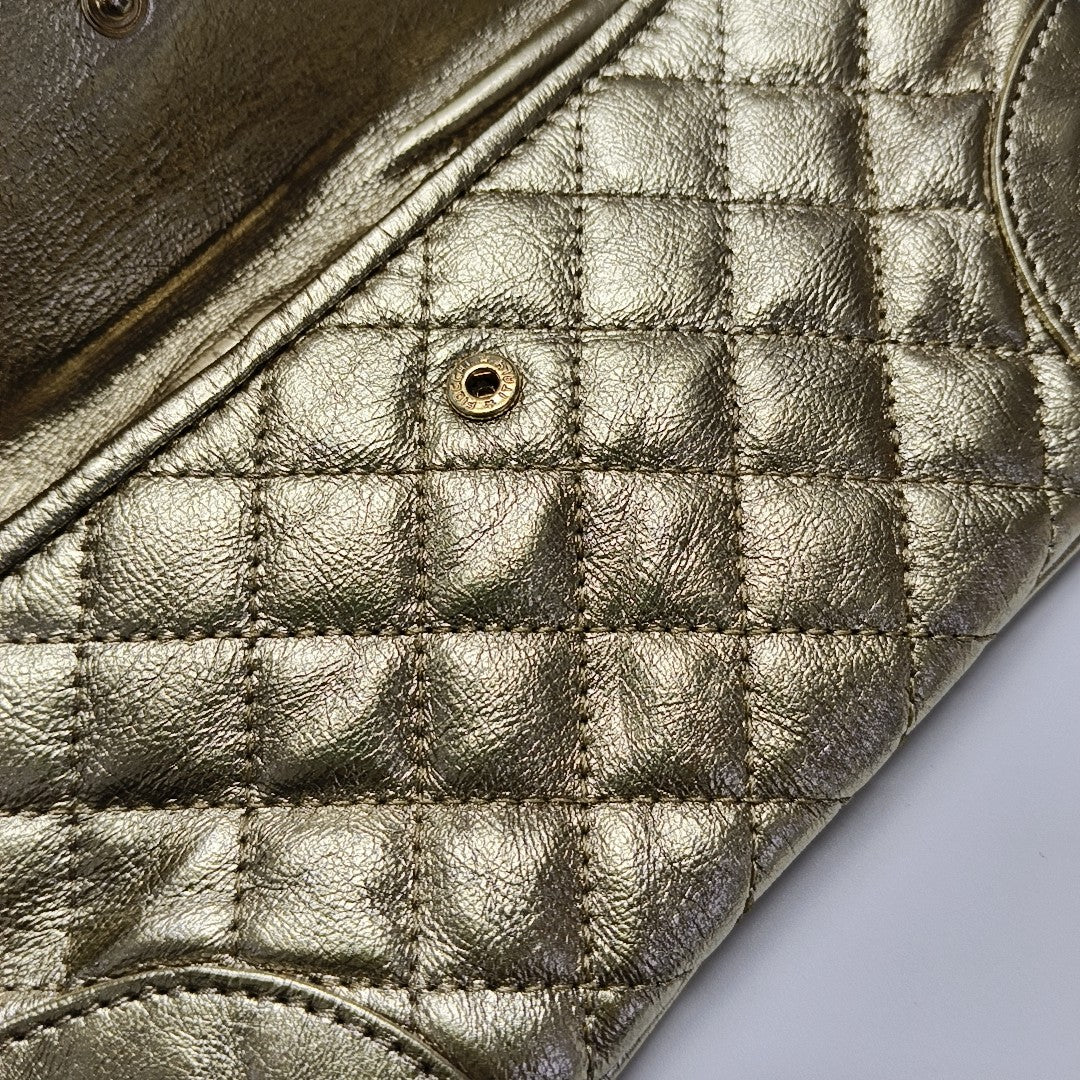 Quilted Calfskin Top Handle Bag Gold