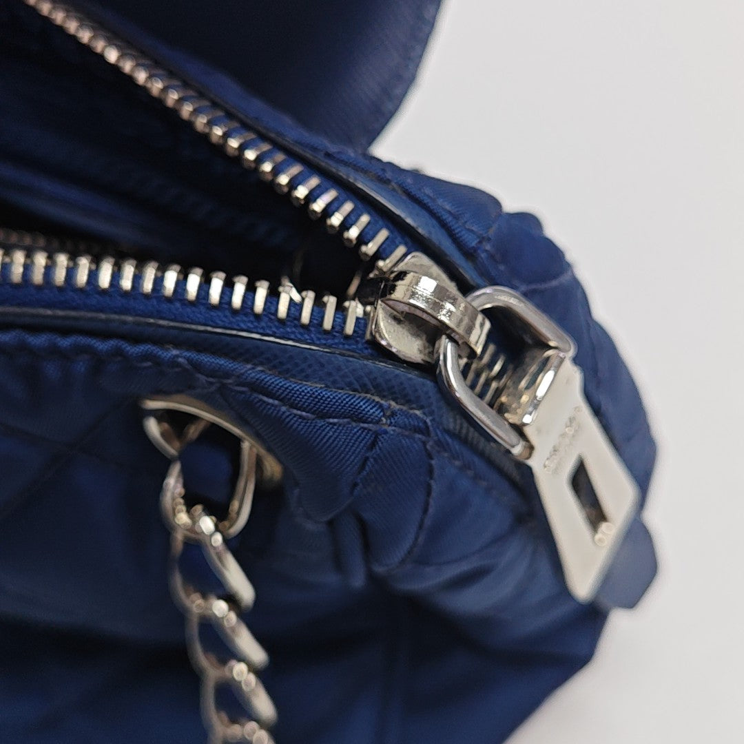 Quilted Nylon Shoulder Bag Blue