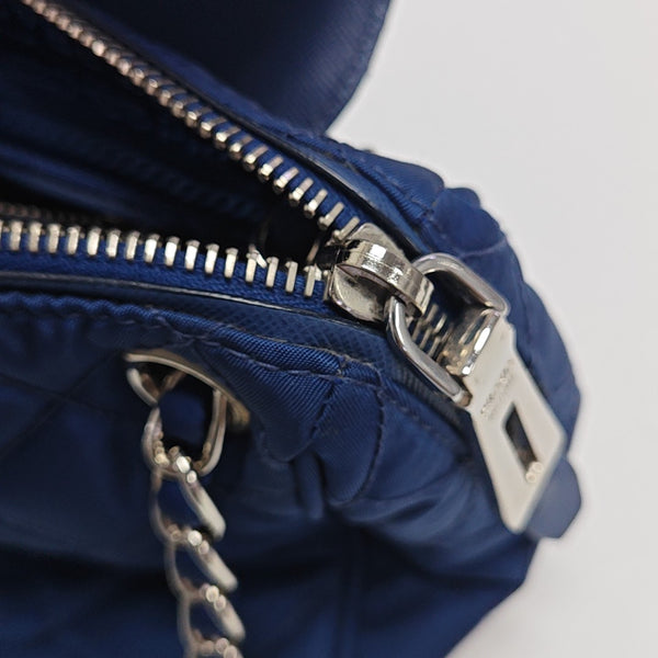 Quilted Nylon Shoulder Bag Blue
