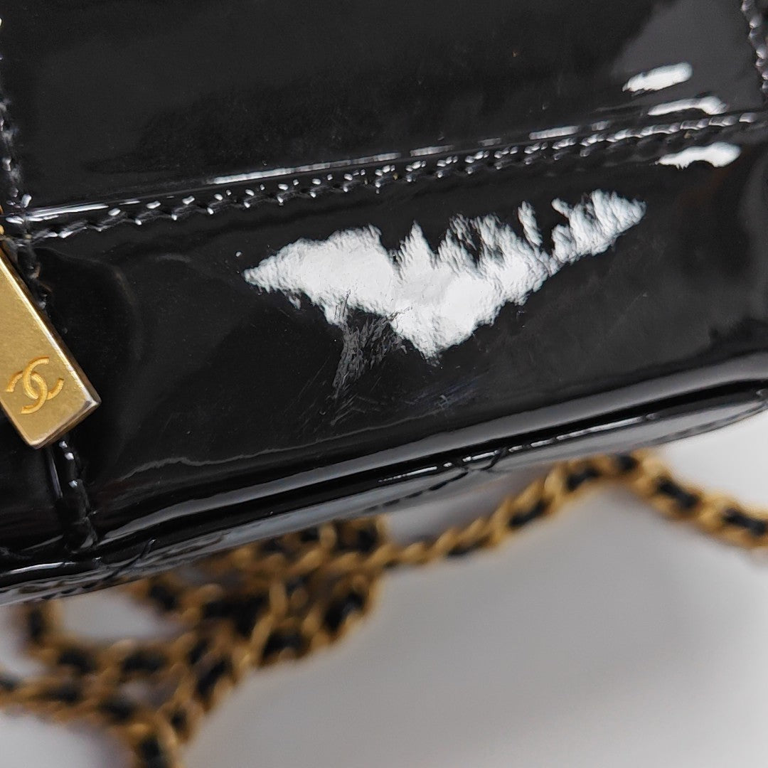 Quilted Patent Calfskin Shoulder Bag Black