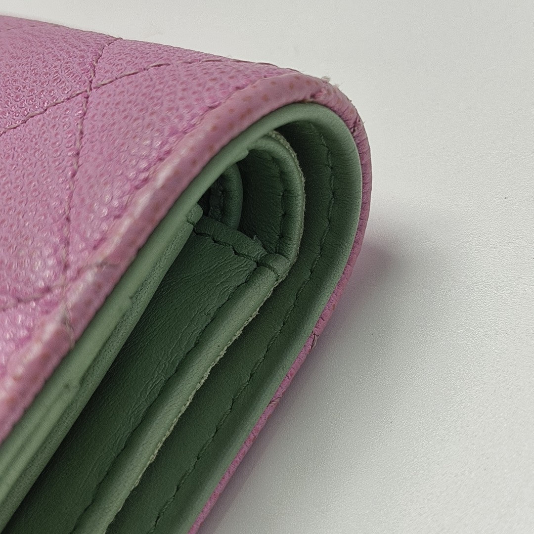 Quilted Grained Calfskin Wallet Purple