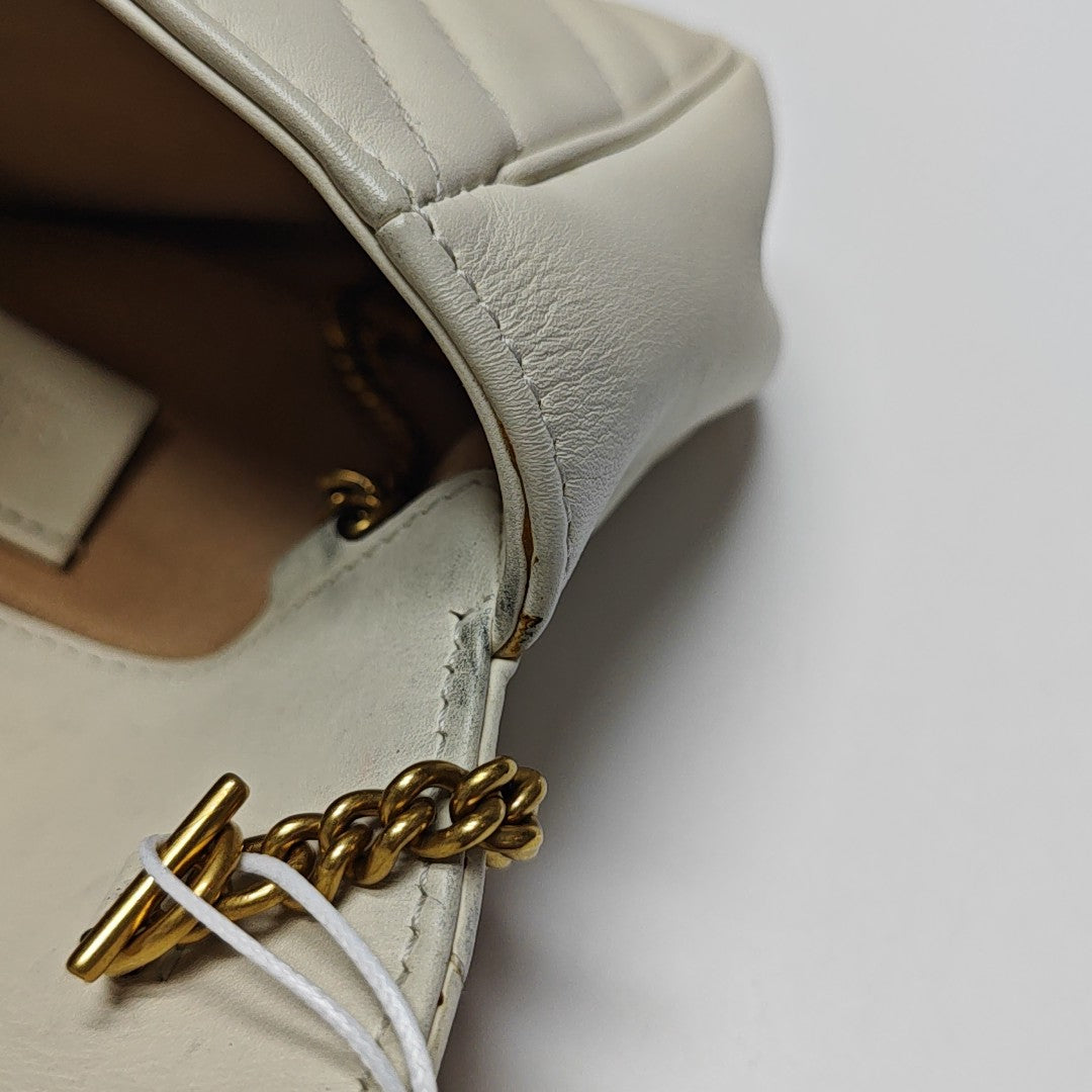 GG Marmont Mini Quilted Calfskin White