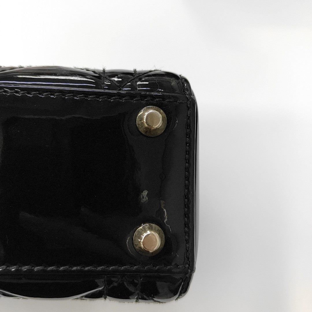 Lady Dior Mini Cannage Patent Leather Black