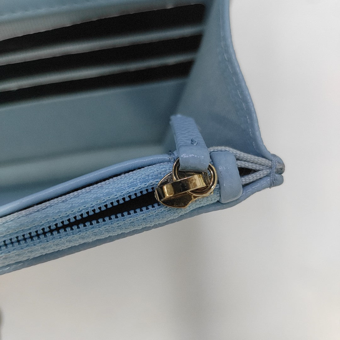 Quilted Grained Calfskin Shoulder Bag Blue
