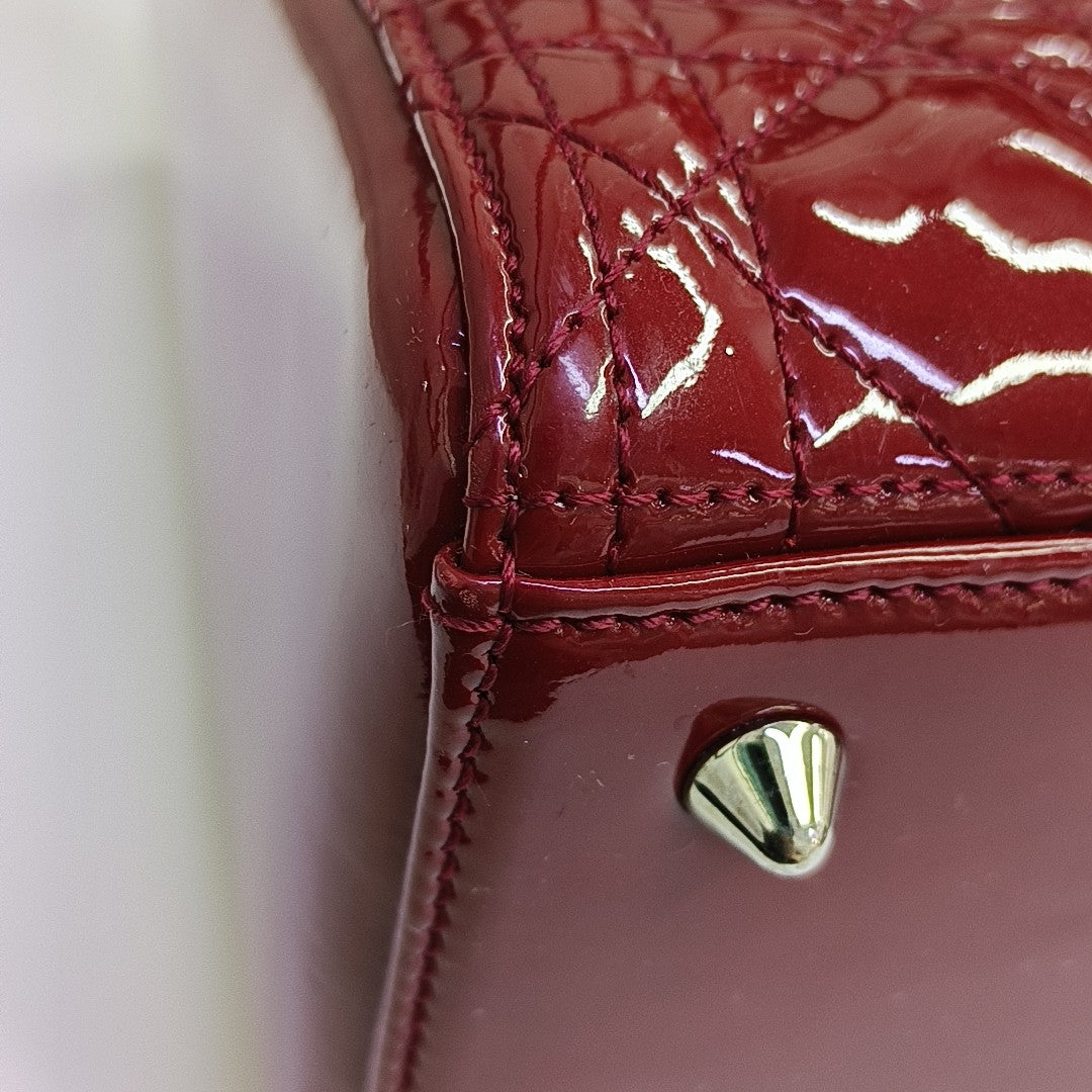 Lady Dior Medium Cannage Patent Leather Red