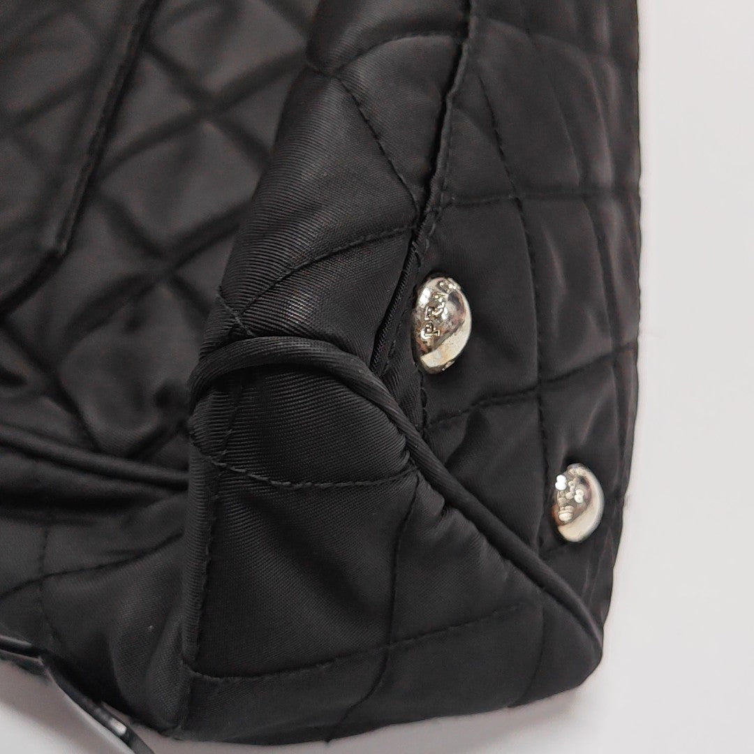 Quilted Nylon Shoulder Bag Black