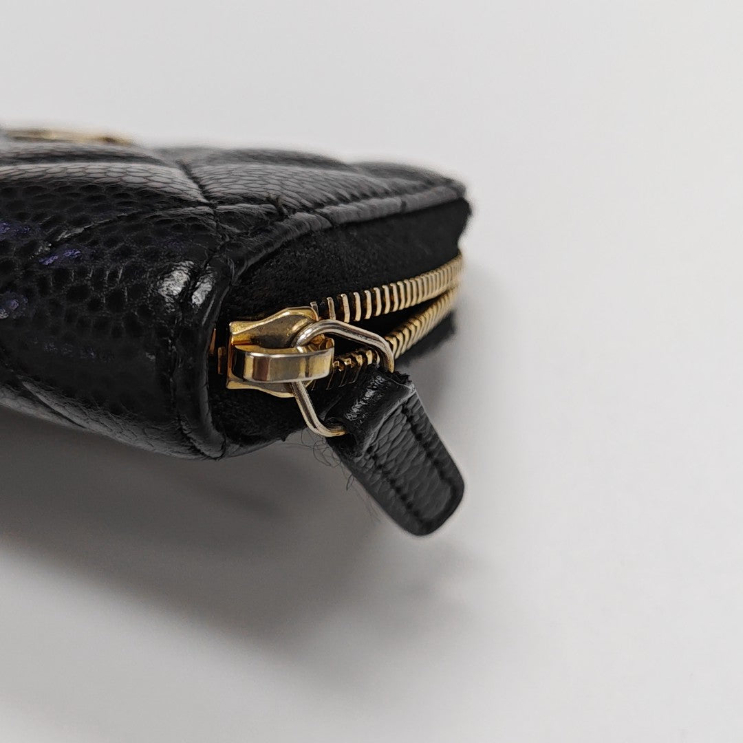 Quilted Grained Calfskin Card Holder Black