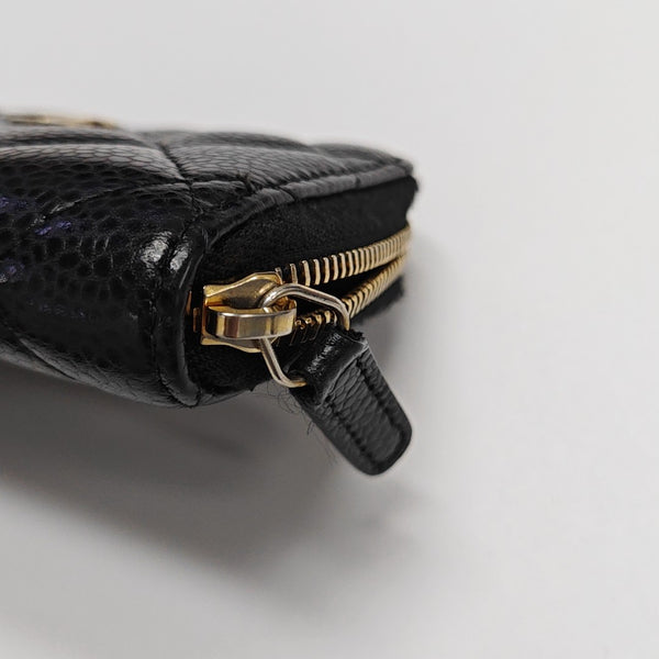 Quilted Grained Calfskin Card Holder Black