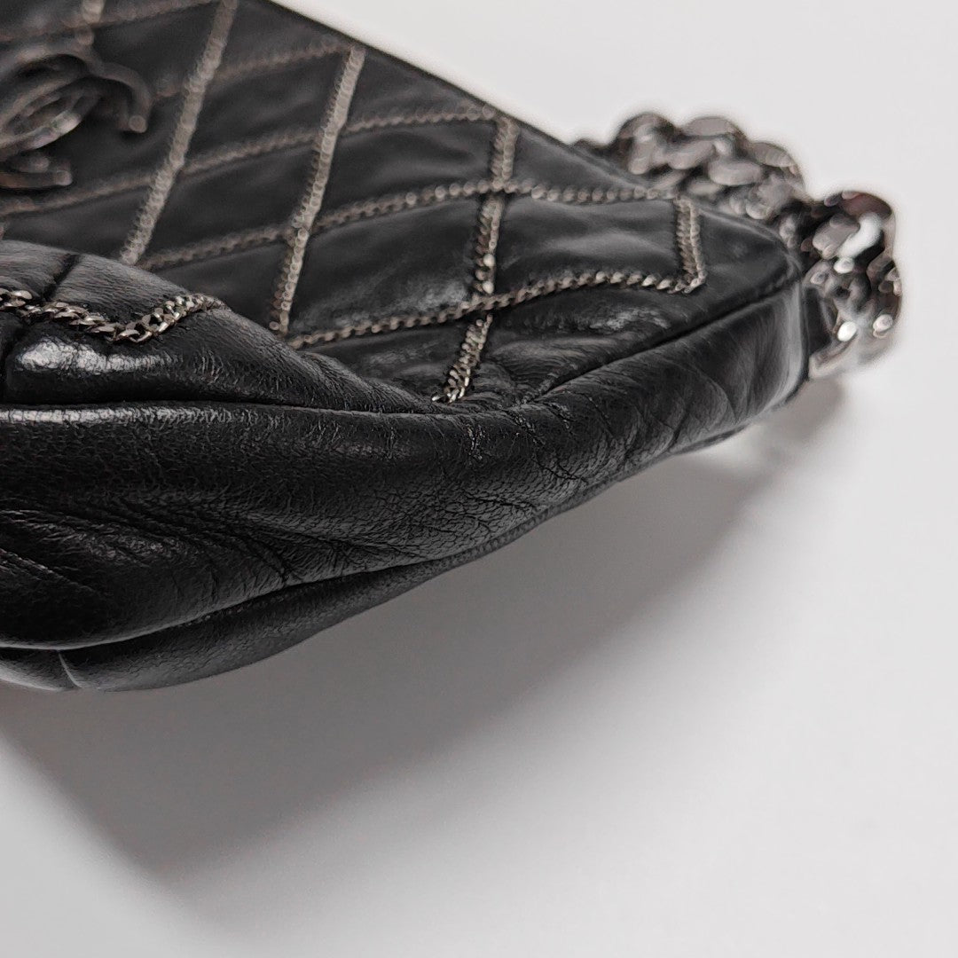 Quilted Lambskin Top Handle Bag Black