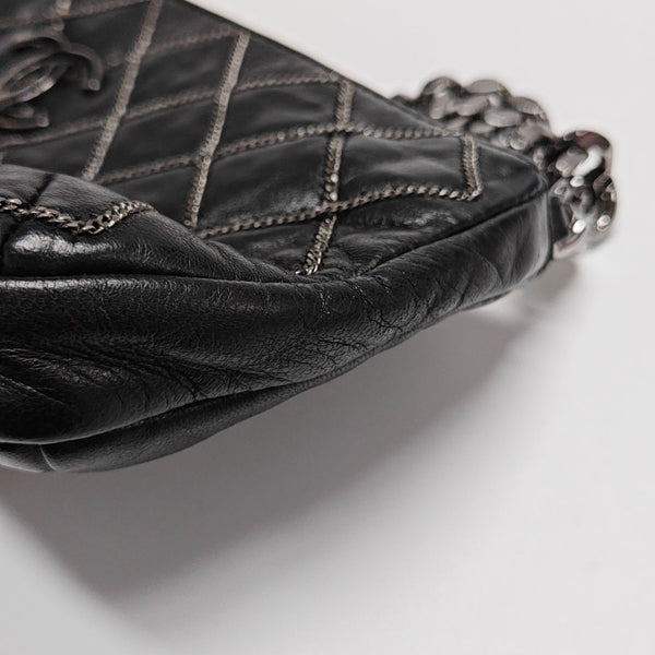 Quilted Lambskin Top Handle Bag Black