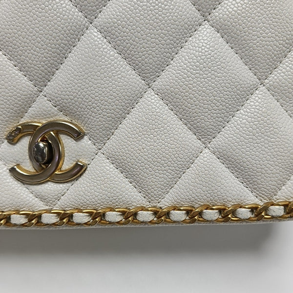 Quilted Grained Calfskin Shoulder Bag Large White
