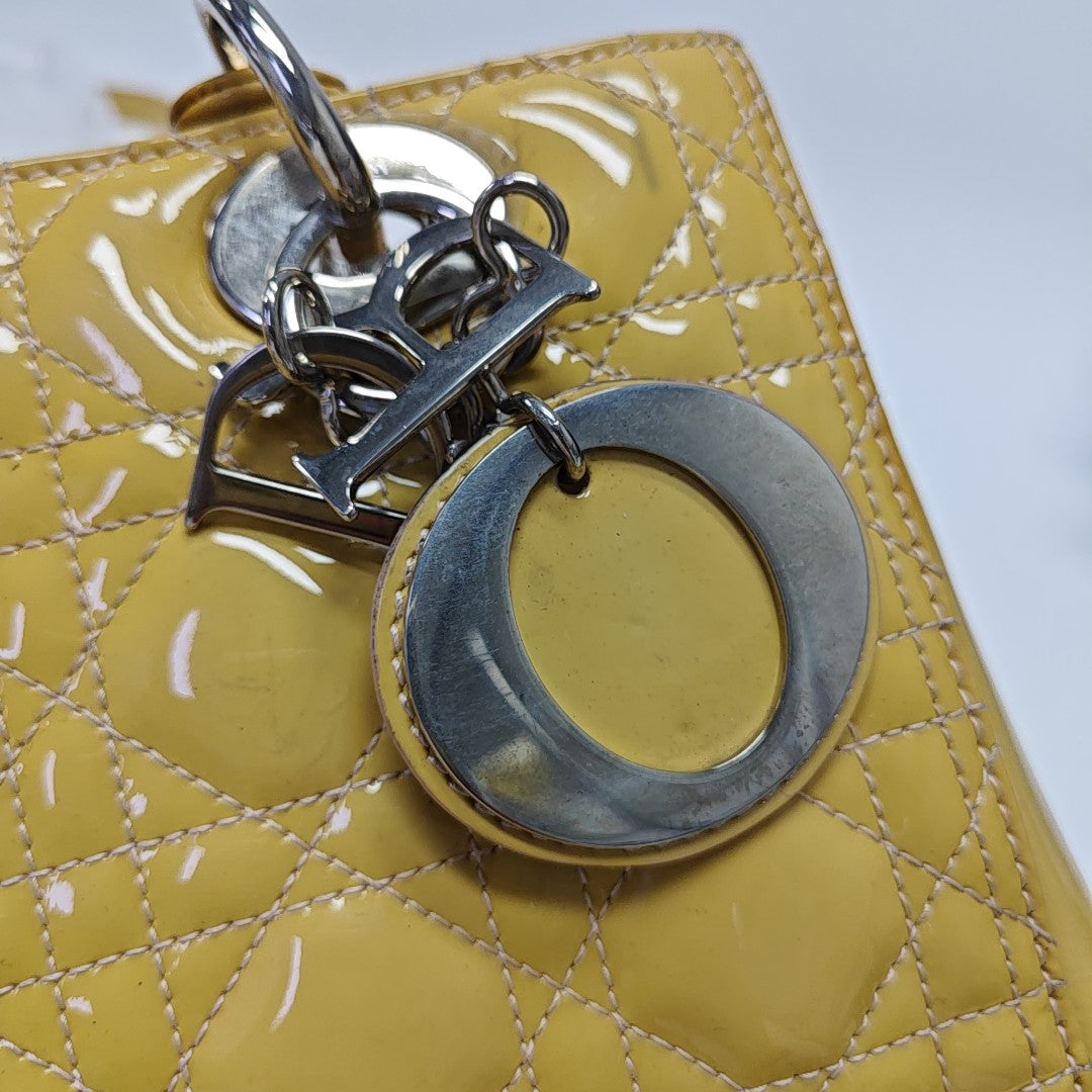 Lady Dior Medium Cannage Patent Leather Yellow