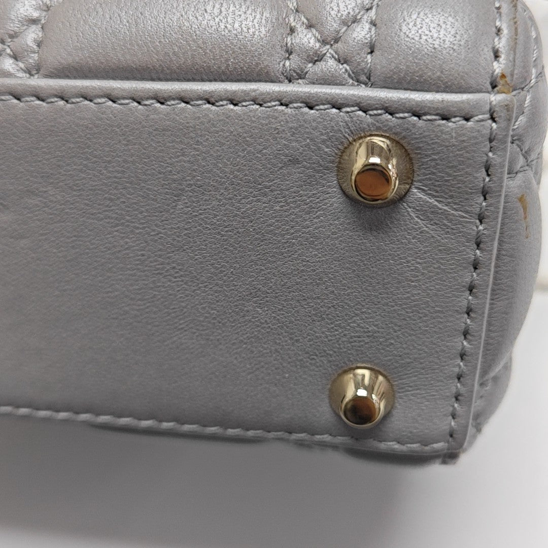 Lady Dior Mini Cannage Lambskin Silver