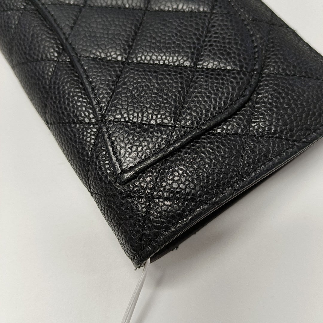 Quilted Grained Calfskin Wallet Black
