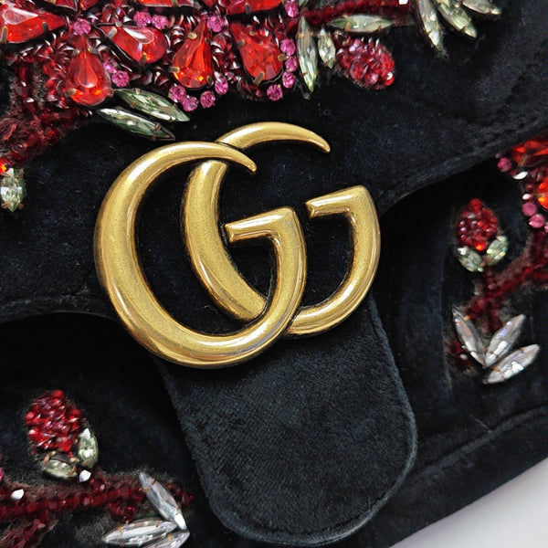 GG Marmont Small Quilted Velvet Black
