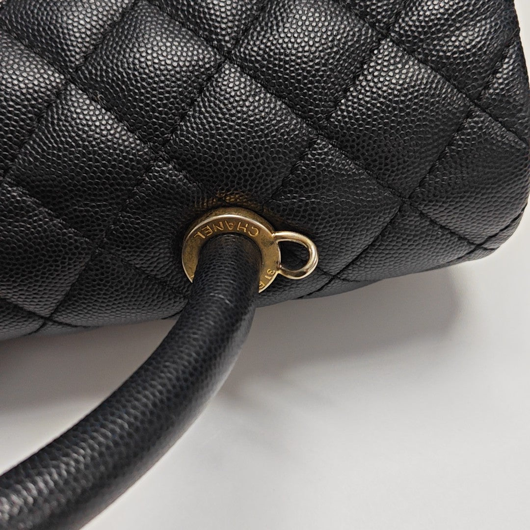COCO HANDLE Large Quilted Grained Calfskin Black