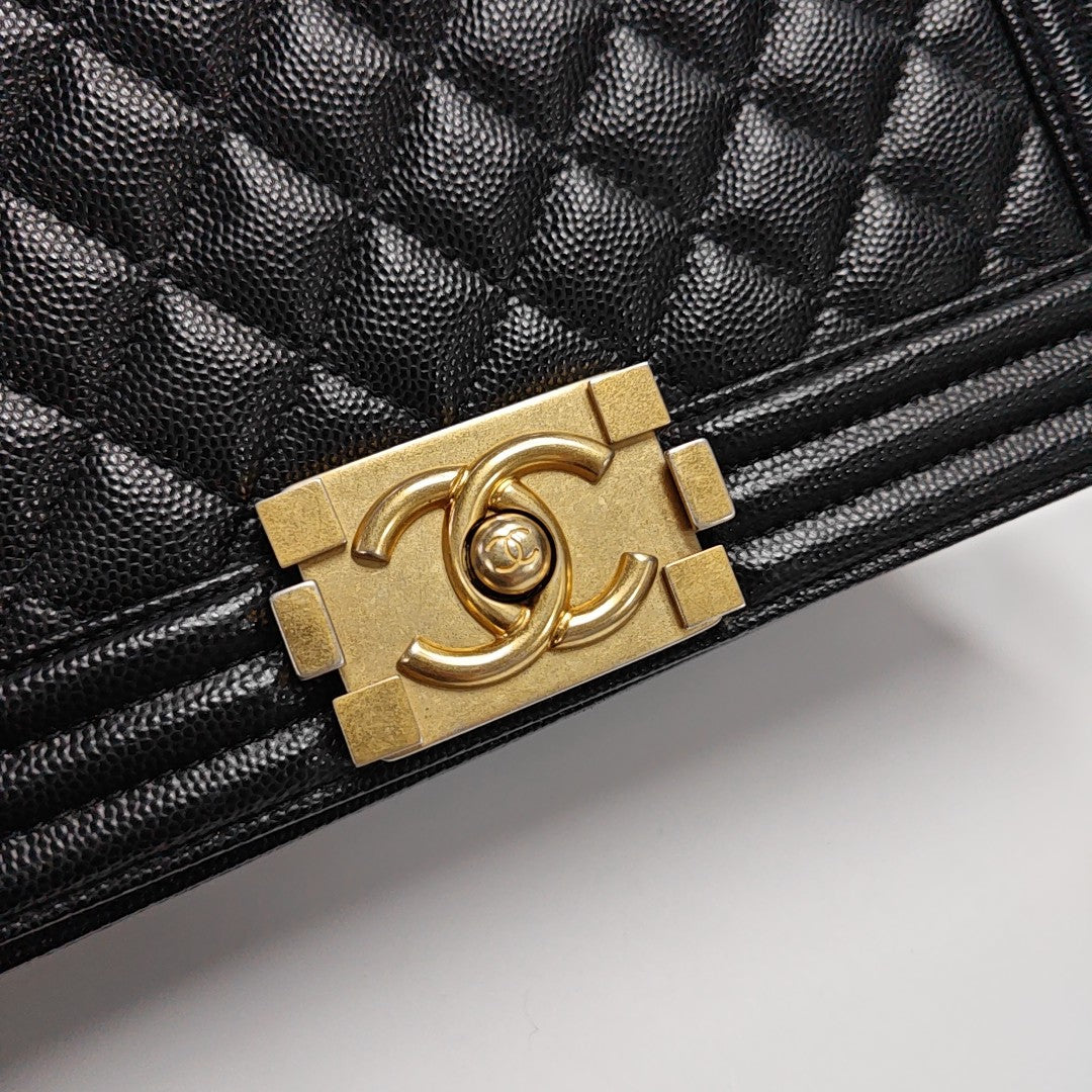 BOY CHANEL Medium Quilted Grained Calfskin Black