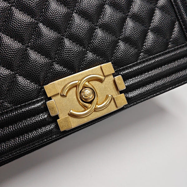 BOY CHANEL Medium Quilted Grained Calfskin Black