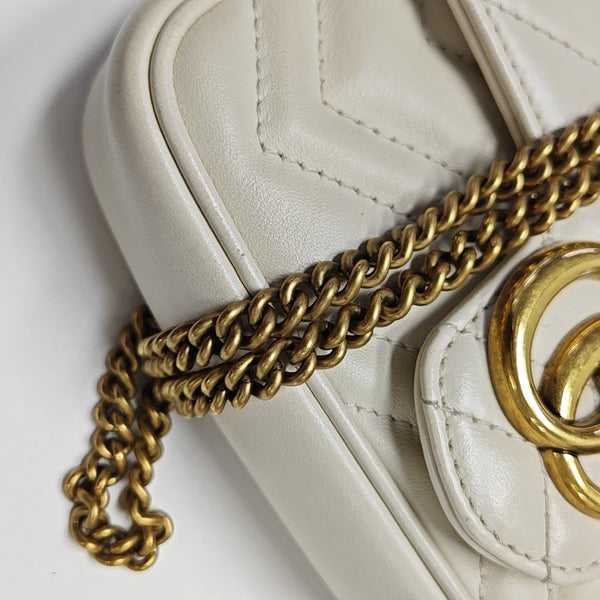 GG Marmont Mini Quilted Calfskin White