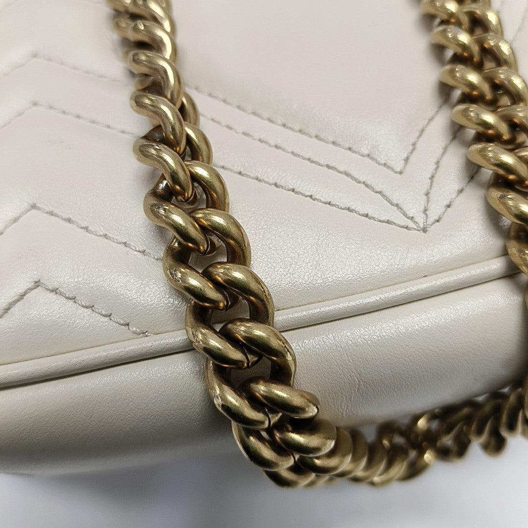 GG Marmont Small Quilted Calfskin White