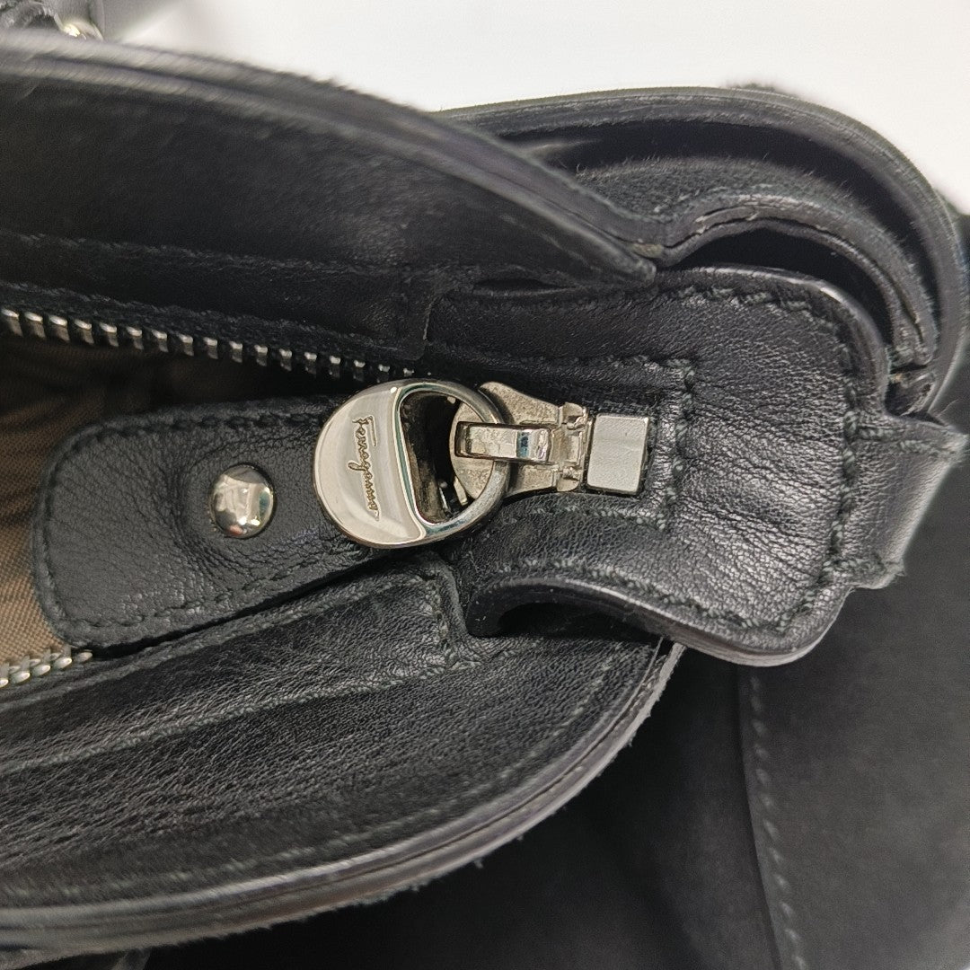 Suede Top Handle Bag Black