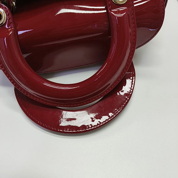 Lady Dior Small Cannage Patent Leather Red
