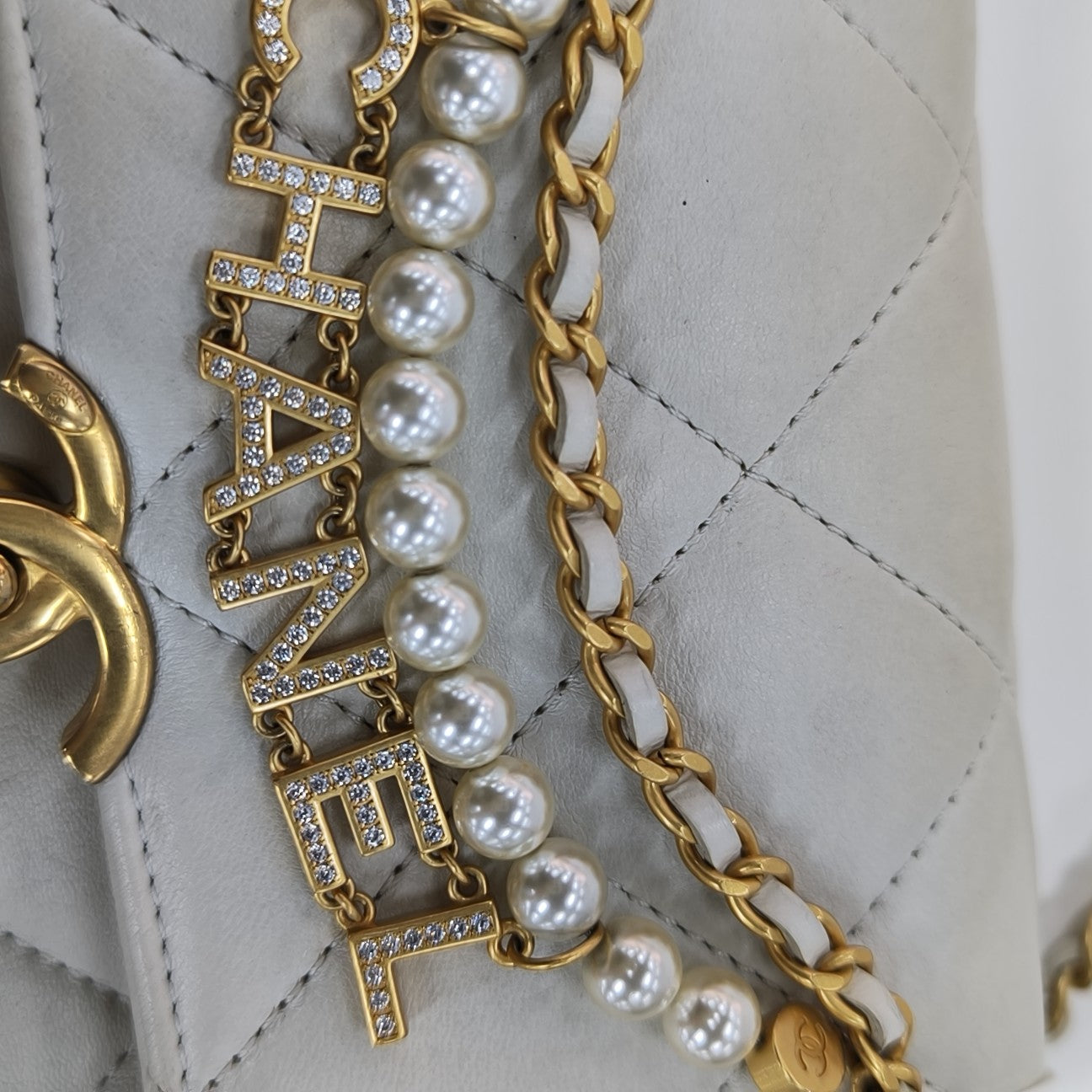Quilted Lambskin Shoulder Bag White