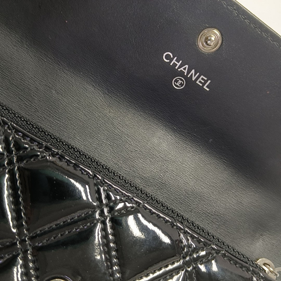 Quilted Patent Leather Wallet Black