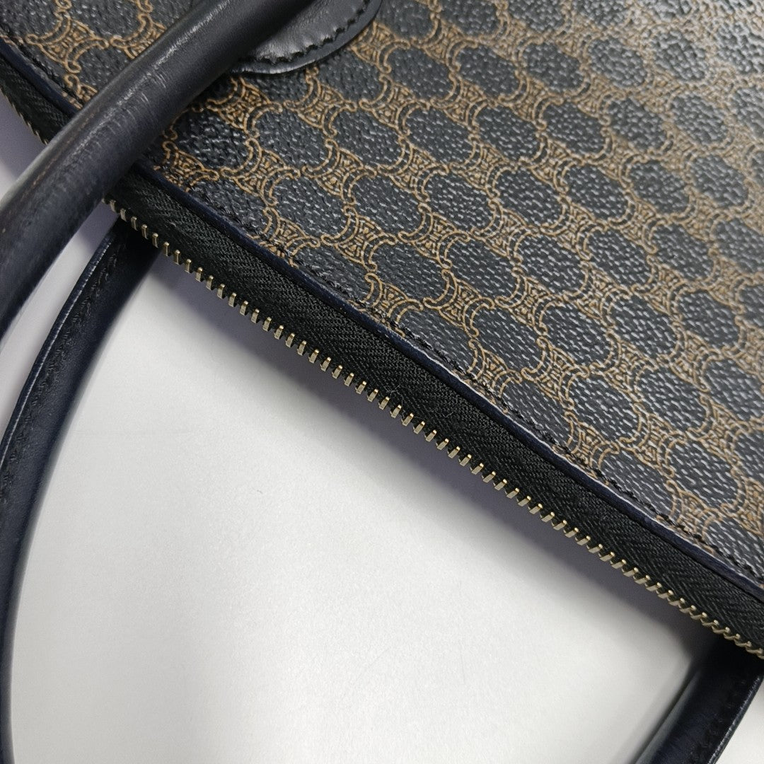 Coated Canvas Top Handle Bag Brown