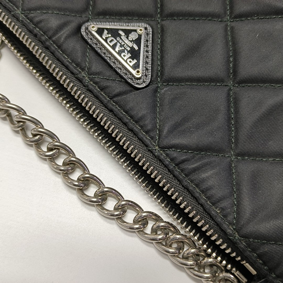 Quilted Nylon Shoulder Bag Black
