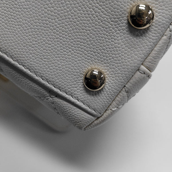 COCO HANDLE Mini Quilted Grained Calfskin White
