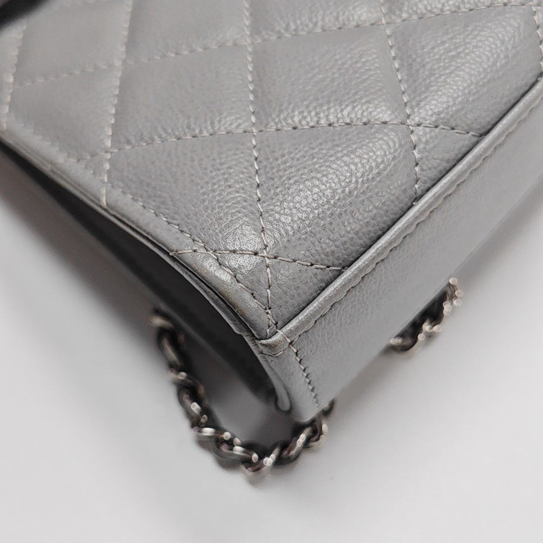 Quilted Grained Calfskin Shoulder Bag Gray