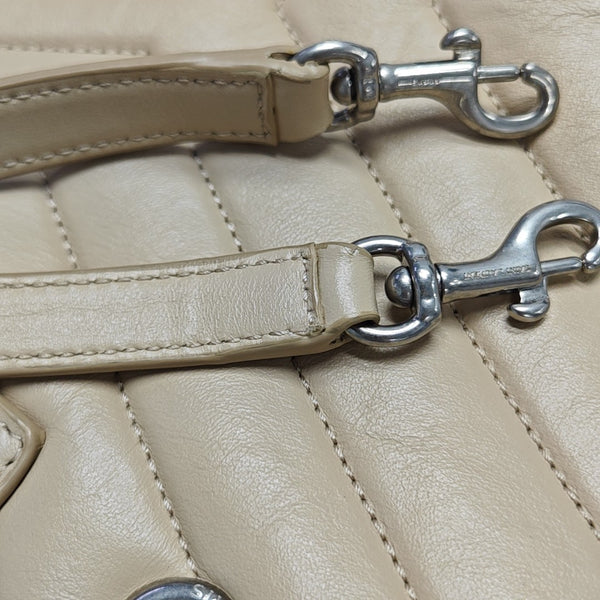 Chevron Leather Shoulder Bag Beige