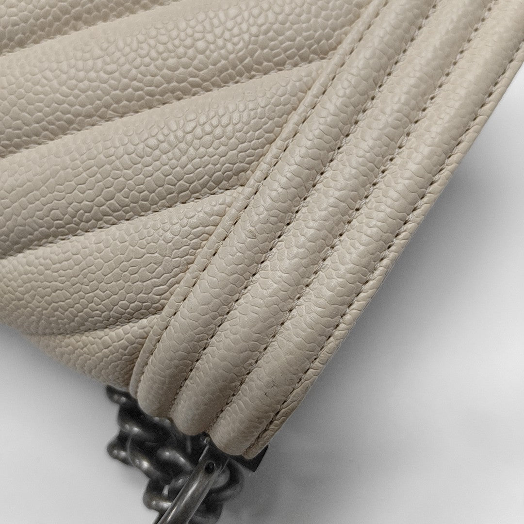 BOY CHANEL Medium Chevron Grained Calfskin White