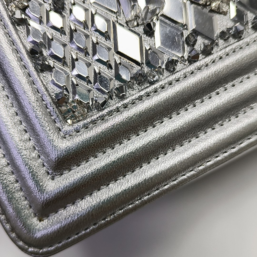 BOY CHANEL Medium Lambskin Silver