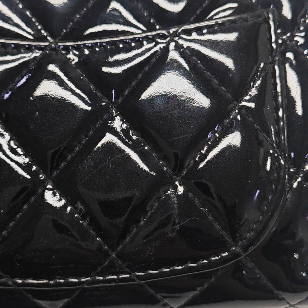Quilted Patent Leather Wallet Black